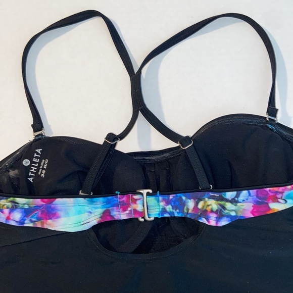 Athleta Size 36 B/C Strapless Multiway Black Watercolor Trim Tankini 3237 - Picture 6 of 9